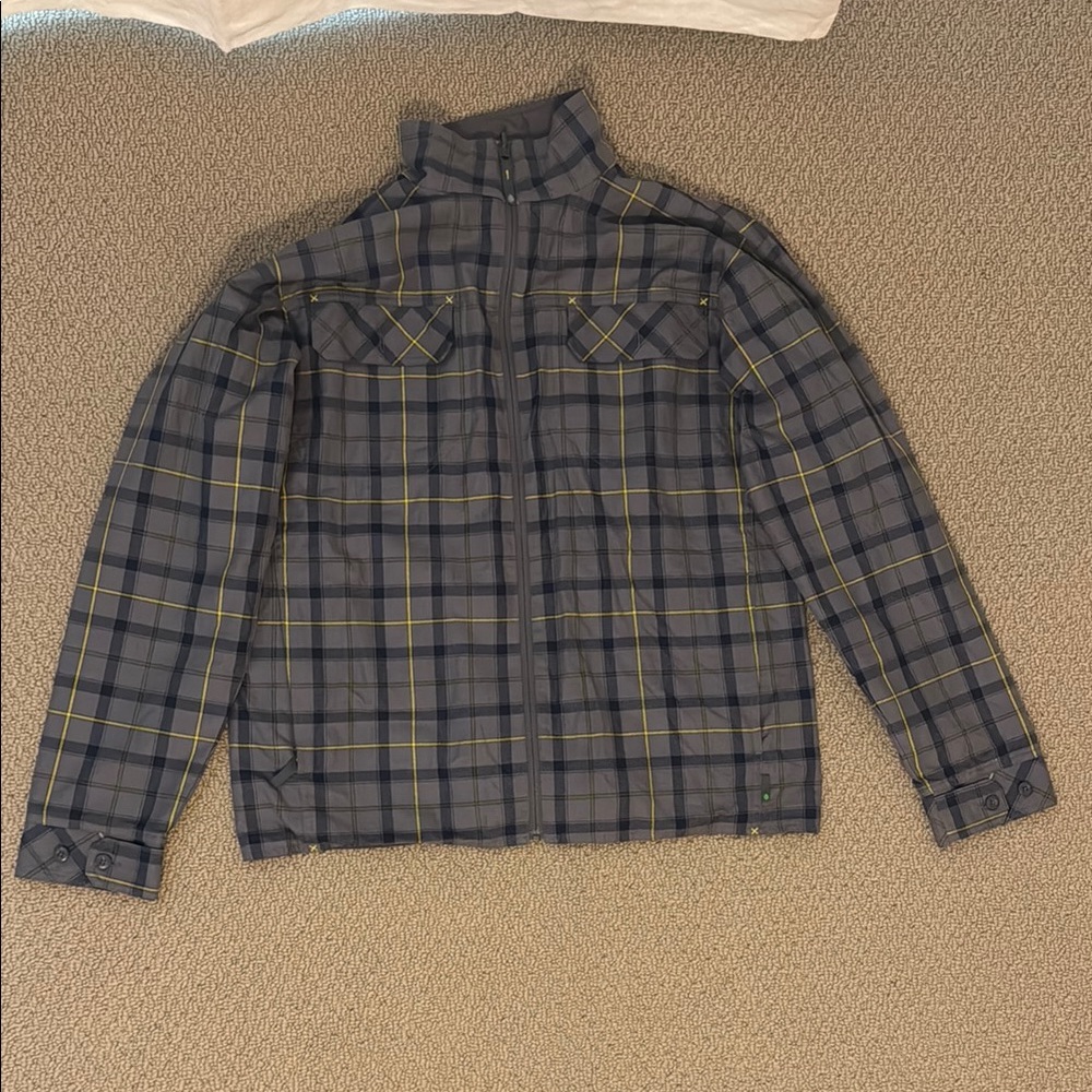 Stio Gray and Blue Lightweight Plaid Shirt Jacket
